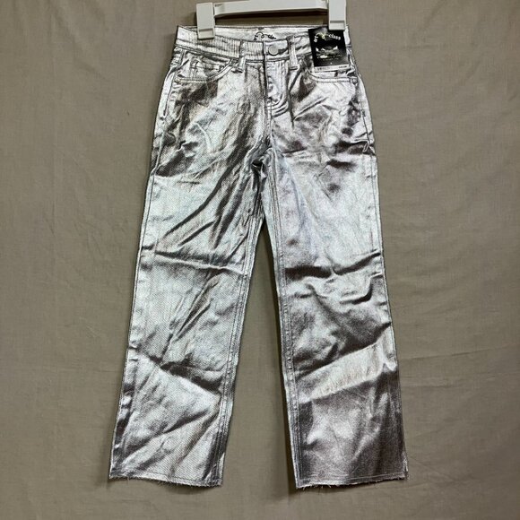 Art Class Girls' Silver High-Rise Baggy Metallic Denim Jeans Pants Button Fly - Picture 4 of 16